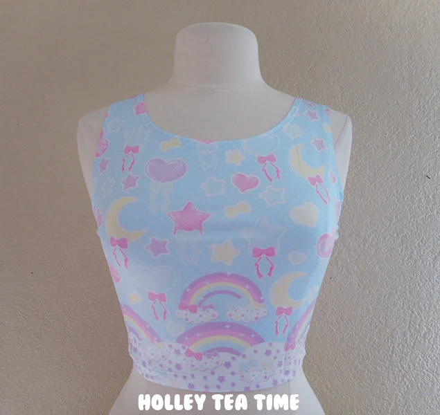 Pastel Party Blue Crop Top [Made To Order] Rayon Fabric Velvet Fabric Corduroy Fabric