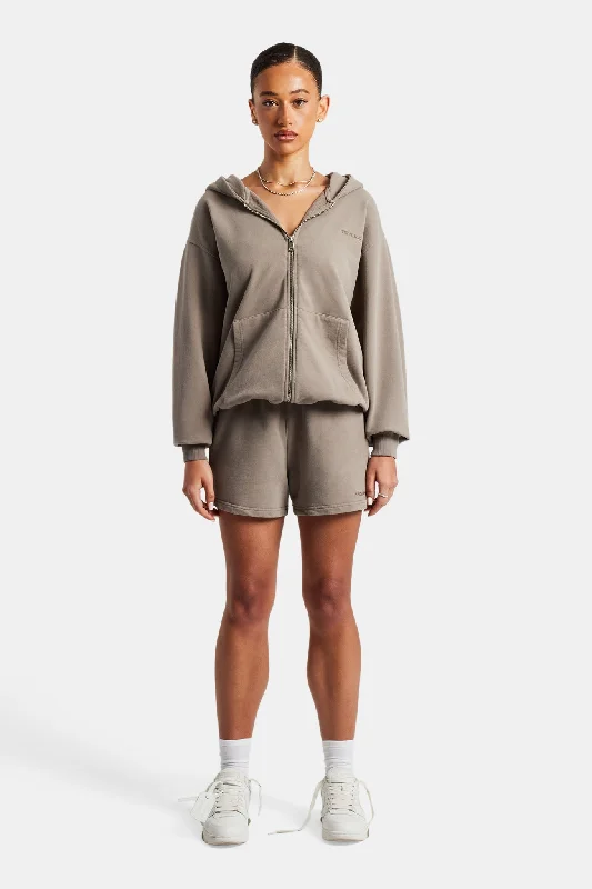 Cernucci Zip Through Hoodie & Short Set - Taupe Hoodie with Slim Fit Tailored Modern