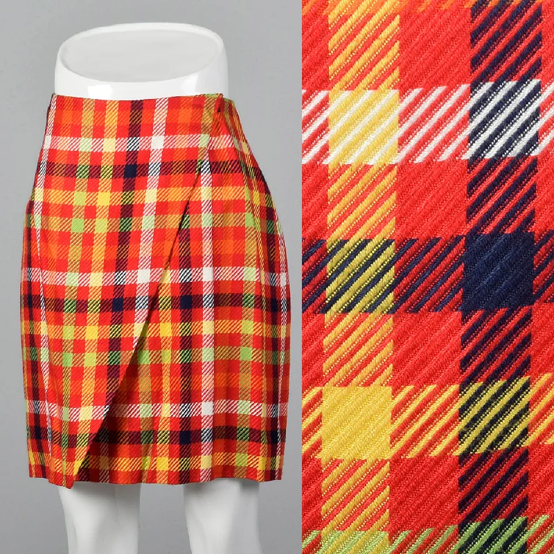 1990s Emanuel Ungaro Plaid Wrap Skirt linen skirt natural