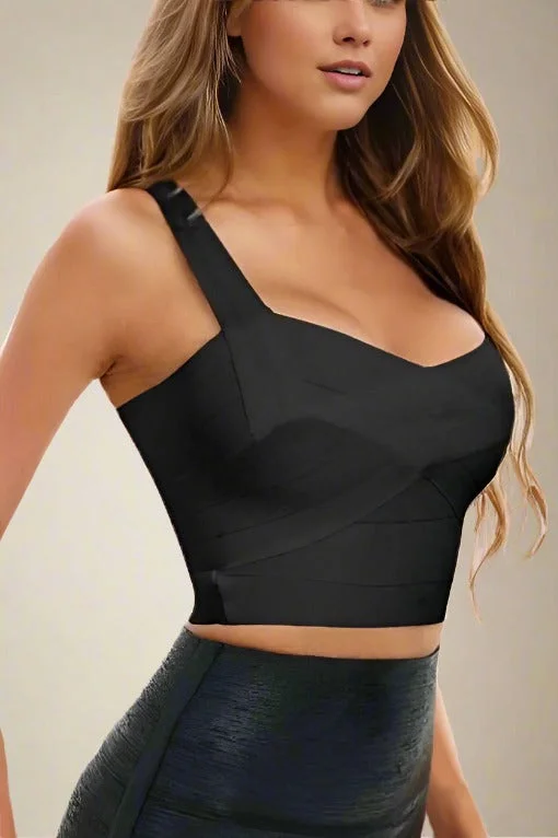 Jay Bandage Crop Top - Classic Black Seamless Knitted Crochet