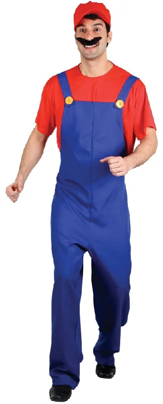 Mens 1980s Red Plumber Super Mario Game Fancy Dress Costume Tunics Canvas sturdy