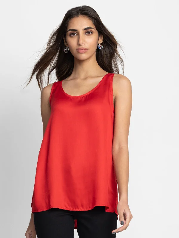 Red Keyhole Tank Top fitted tank top