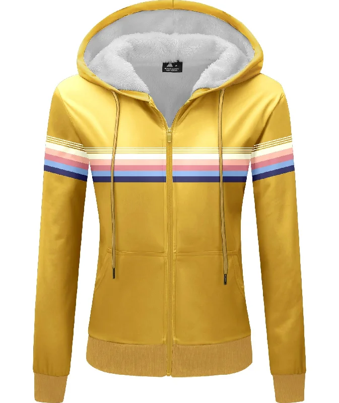 Women's Yellow Full Zip Up Fleece Hoodie-ZPK006155 Hoodie with Thumb Holes Functional Cozy