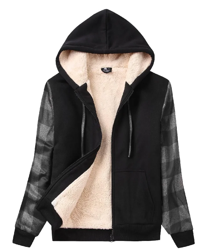 Women's Black Checkered Full Zipper Hoodie-ZPK005489 Hoodie Sweatshirt Pullover