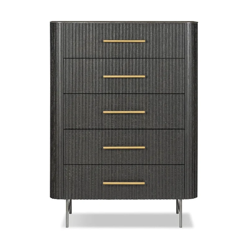 Magdalena 5 Drawer Dresser - Distressed Black Tunics Versatile stylish