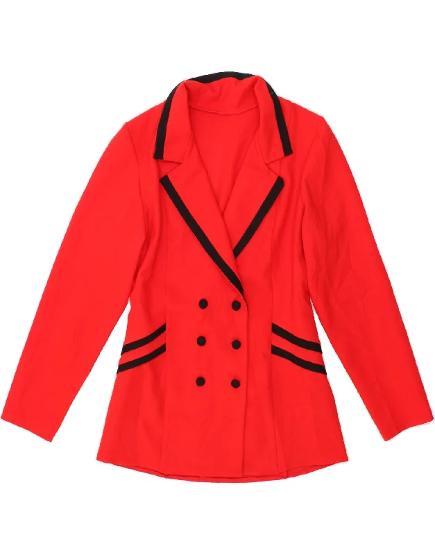 VINTAGE Womens Double Breasted Blazer Jacket UK 10 Small Red Zippered Front Buttoned Front Snap Front VINTAGE Womens Double Breasted Blazer Jacket UK 10 Small Red Zippered Front Buttoned Front Snap Front