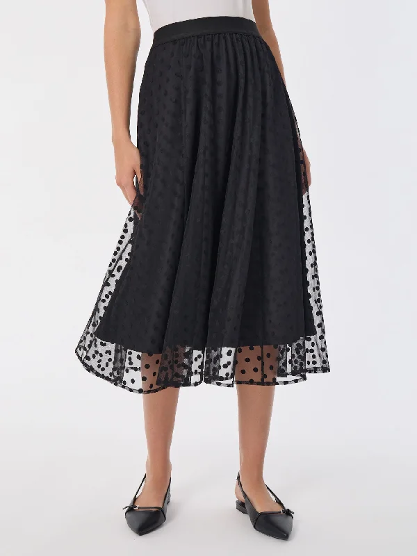 Pull-On Shirred Skirt, Flocked Dot lace skirt delicate