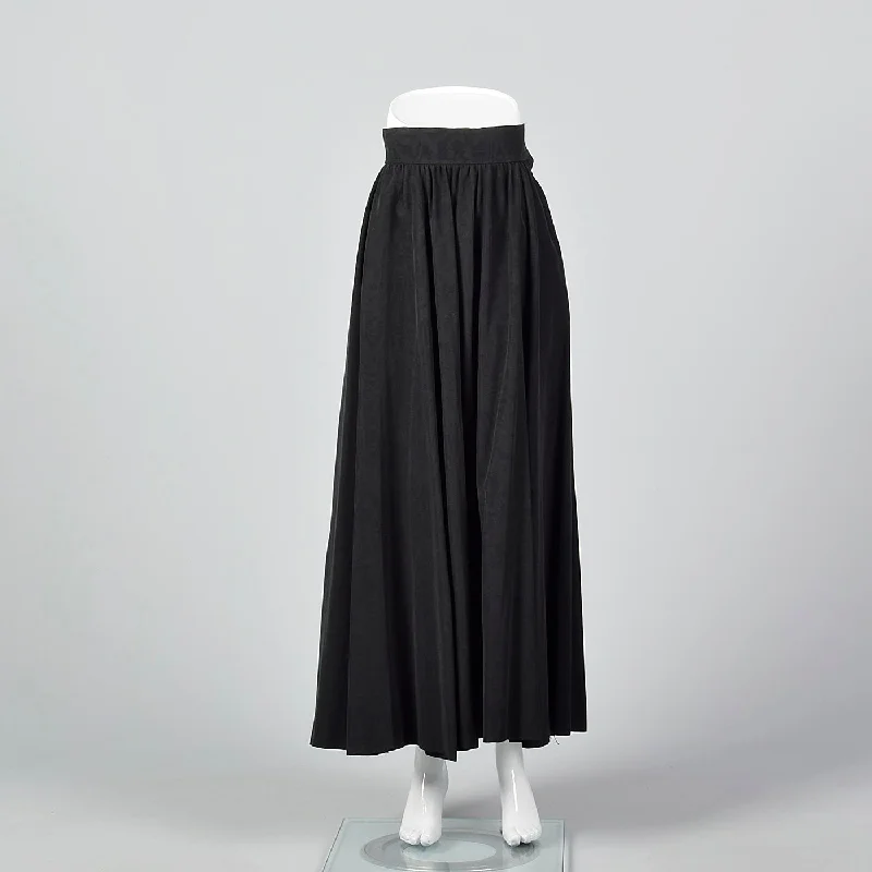 Yves Saint Laurent Rive Gauche Full Black Maxi Skirt lace skirt feminine