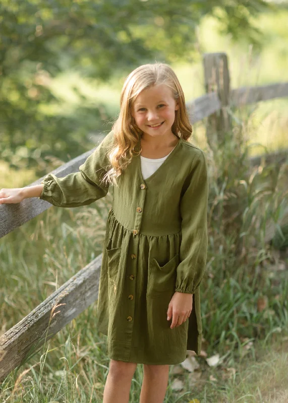 Girls Button Down Pocketed Dress - FINAL SALE Floral Print girly