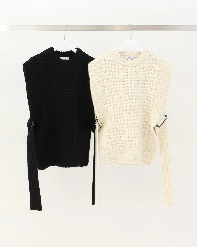 WAFFLE-KNIT SWEATER VEST 11374 Boxy Sweater Fitted Sweater A-Line