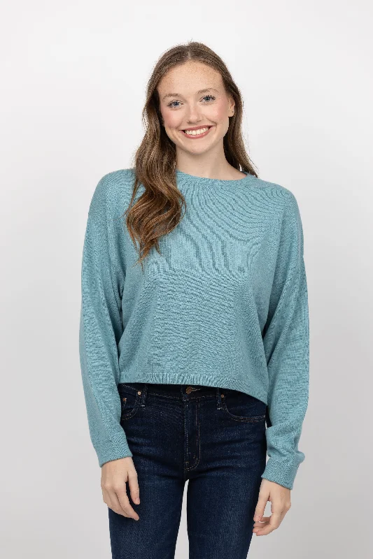 White + Warren Cotton Linen Drop Shoulder Sweater in Soft Aqua Stylish Fashionable Trendy White + Warren Cotton Linen Drop Shoulder Sweater in Soft Aqua Stylish Fashionable Trendy