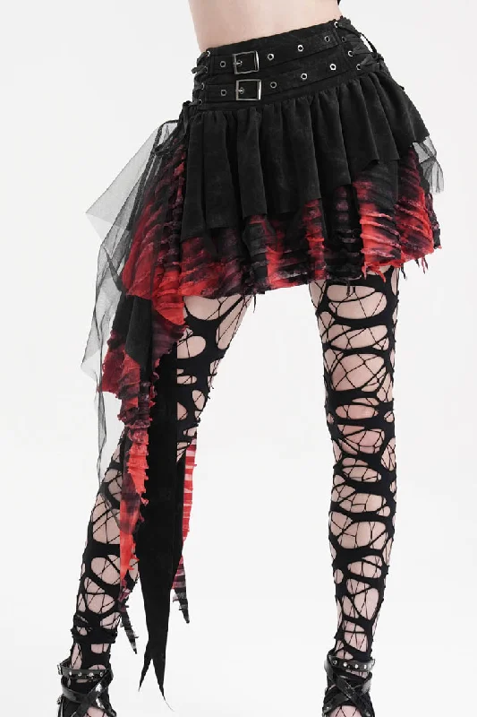 Black/Red Stitching Irregular Mesh Women's Gothic Skirt leather skirt bold