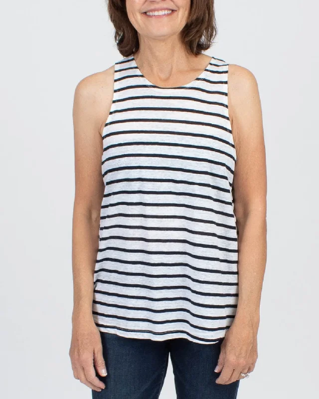 Navy Striped Linen Tank flirty tank top