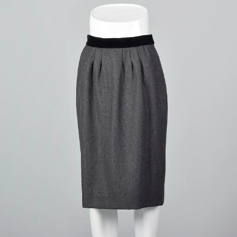 1990s Louis Feraud Gray Wool Pencil Skirt linen skirt breathable