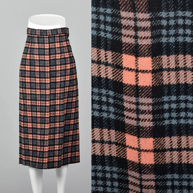 1940s Wool Pencil Skirt in Pink and Blue Plaid corduroy skirt durable