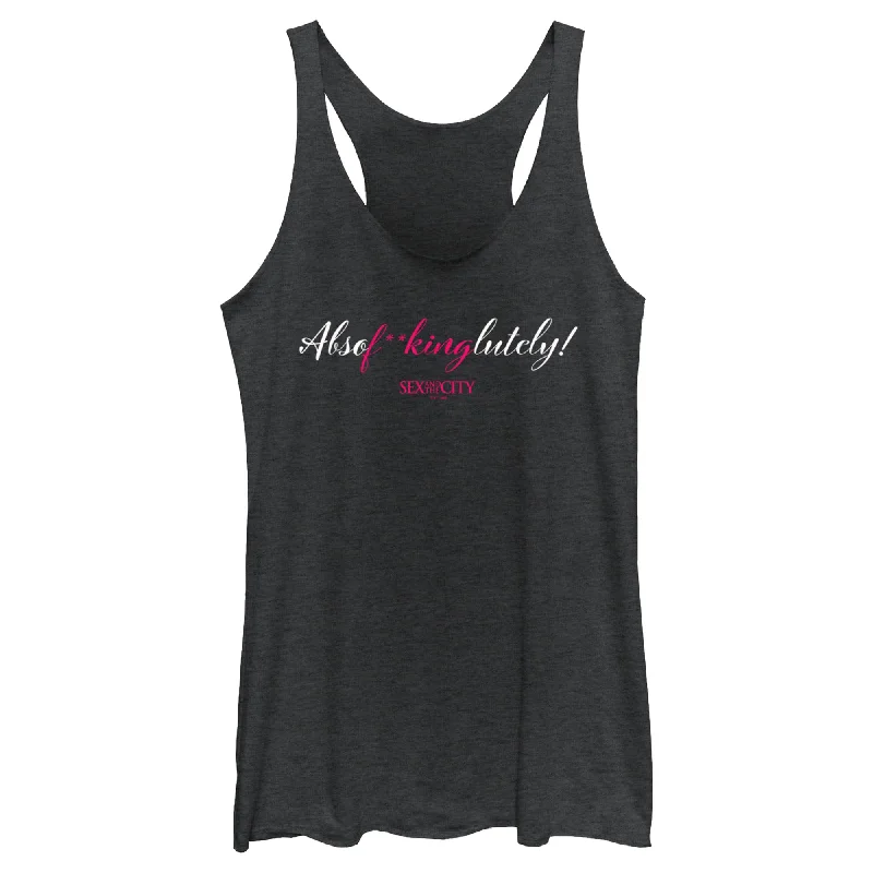 Women's Sex and the City Mr. Big Absolutely Cursive Reply Racerback Tank Top bronze tank top