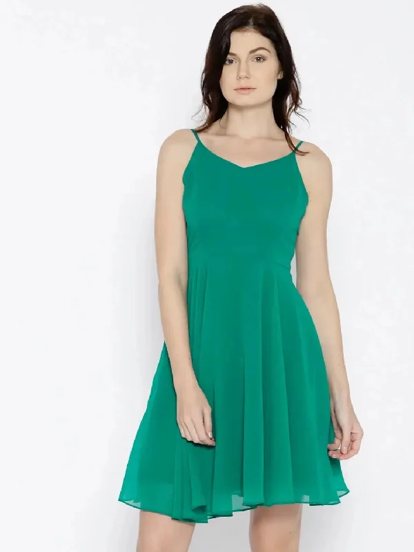 Back knot short skater Dress in Forest Green Tunics Trendy modern