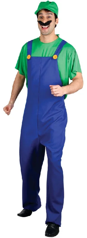 Men's 80s Video Game Super Mario Green Plumber Fancy Dress Costume Tunics Denim casual