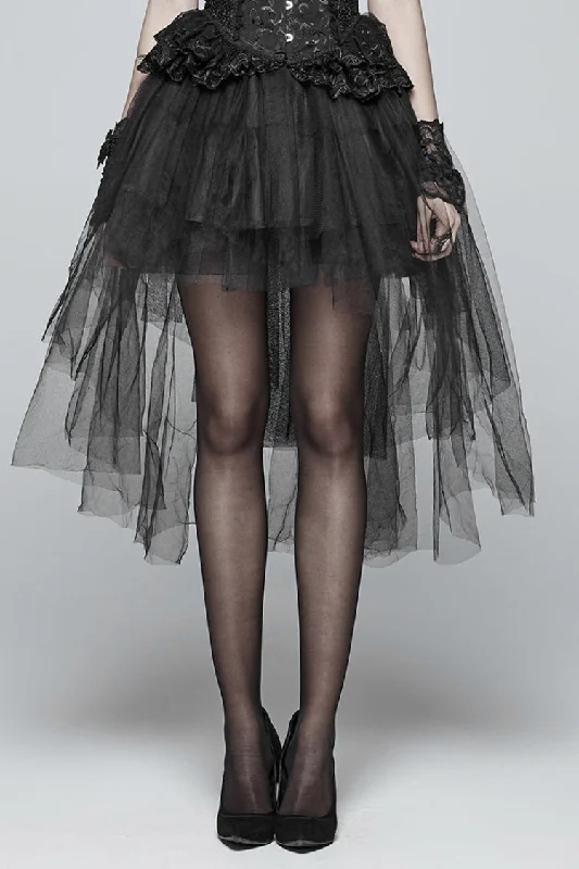Black Multi-layer Lace Mesh Women's Gothic Elegant Skirt wool skirt sturdy