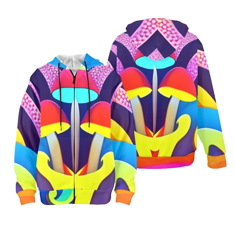 Mushroom Women's Fleece Full-Zip Hoodie Hoodie with Monochrome Minimalist Simple