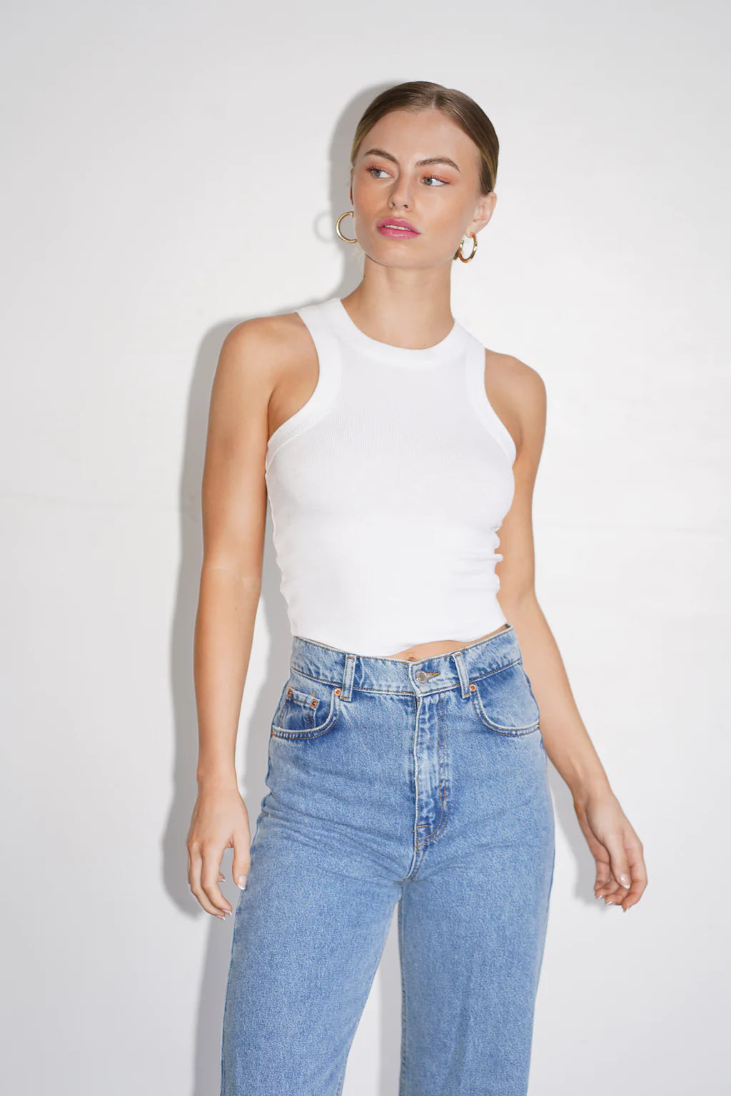Detra Ribbed Tank - White floral tank top