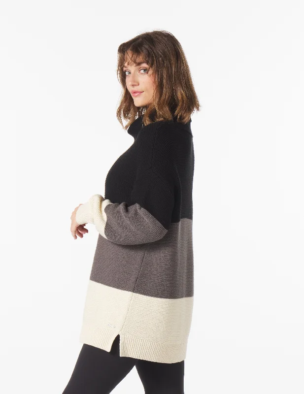 Aspen Sweater: Black/Carbon/Oatmilk Silk Blend Satin Velvet