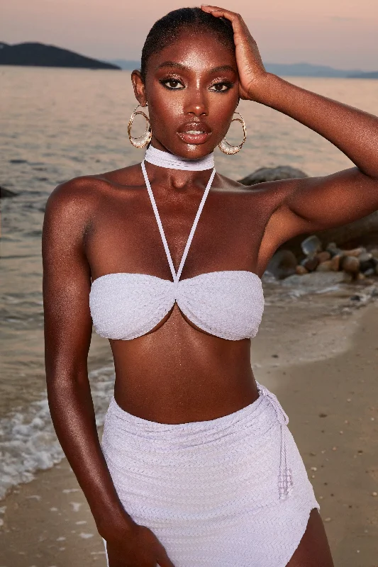 Halter Neck Crochet Crop Top in Lilac Lace Blend Ribbed Blend Corduroy Blend