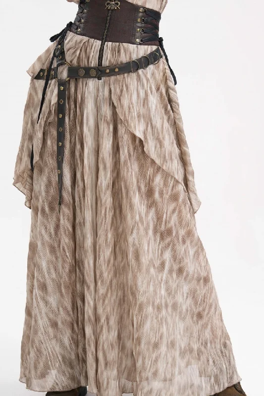 Apricot Ruffle Lace-Up Women's Gothic Eyelets Rivets Long Skirt lace skirt romantic