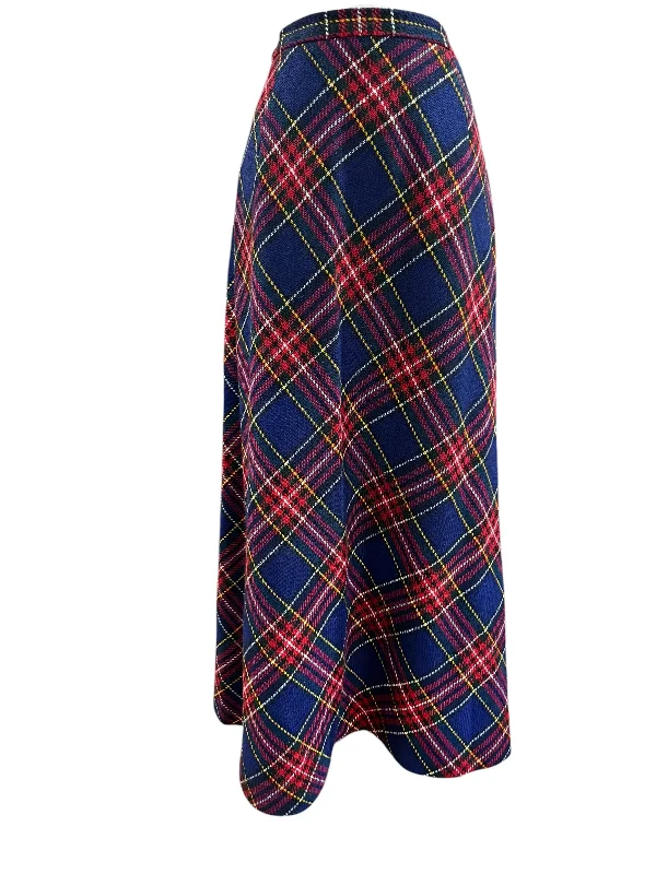 1970s Plaid Maxi Skirt M silk skirt lustrous