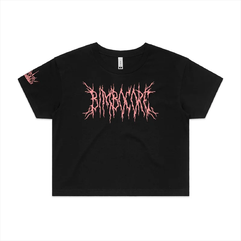 Scene Queen BIMBOCORE Black Crop Top Mesh Blend Leather Blend Suede Blend