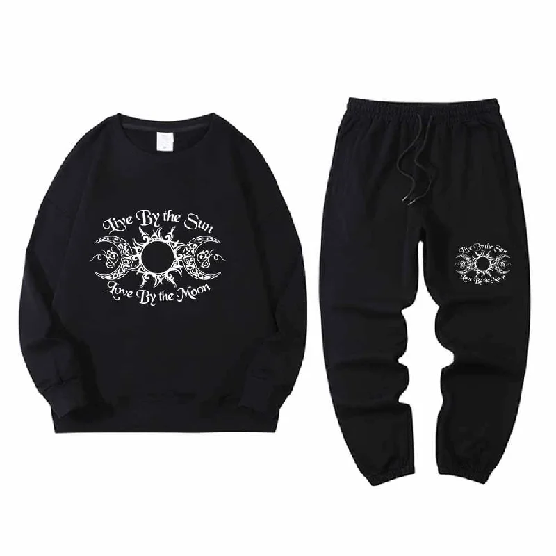 Live By The Sun Crew Collar Sweatshirt Pants Set Hoodie with Hem Ribbing Snug Secure Live By The Sun Crew Collar Sweatshirt Pants Set Hoodie with Hem Ribbing Snug Secure
