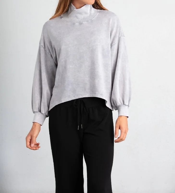 Cropmock Turtle Neck Sweater In Silver Front Pockets Side Pockets Patch Pockets