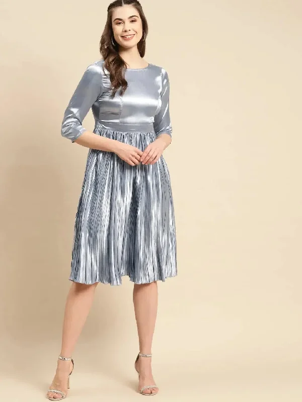 Deep Back pre pleated dress in Night Blue Tunics Luxurious high-end