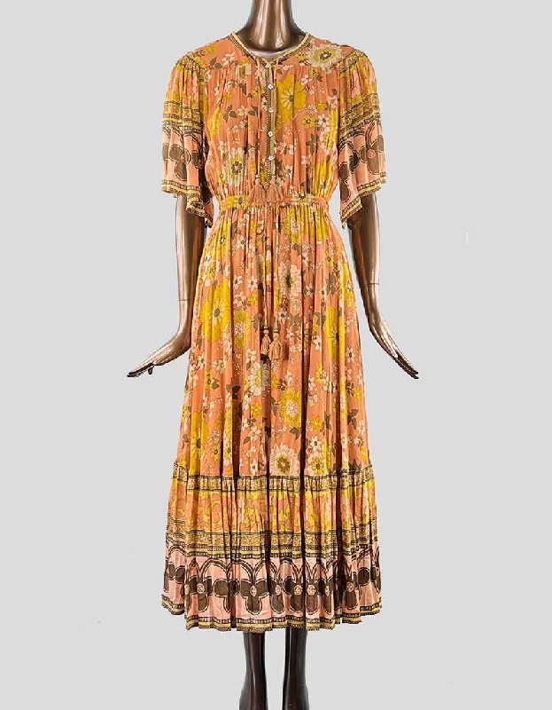 Spell And The Gypsy Collective Brown Dress With Peach Design Size Small Tunics Print Colorful Spell And The Gypsy Collective Brown Dress With Peach Design Size Small Tunics Print Colorful