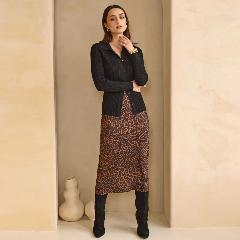 Greylin Athena Sateen Animal Slip Skirt - Cognac / Black patchwork skirt art