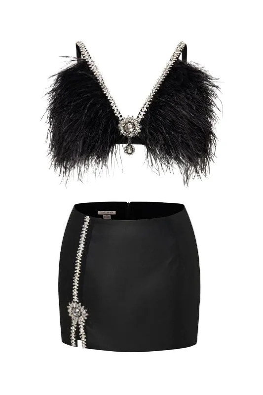 EVA CROP TOP AND MINI SKIRT SET Hooded Caped Shawl Collar