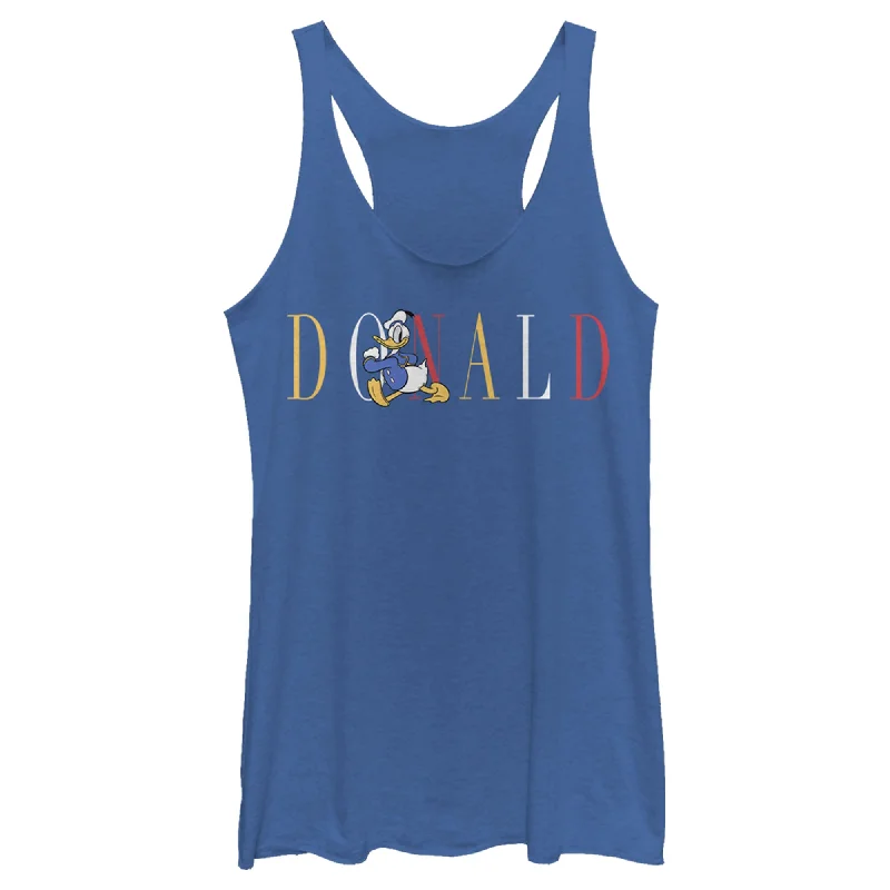 Women's Mickey & Friends Donald Duck Colorful Text Racerback Tank Top fashionable tank top