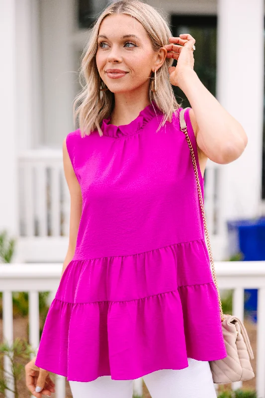 Get A Reaction Fuchsia Pink Tiered Tank grey tank top