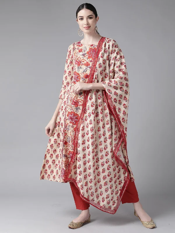 Women's Beige Printed Straight Kurta Trouser With Dupatta Set - Indo Era Trousers Cargo Utility Women's Beige Printed Straight Kurta Trouser With Dupatta Set - Indo Era Trousers Cargo Utility