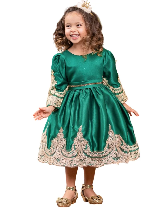 Satin And Gold Embroidered Holiday Princess Dress Tunics Evening elegant