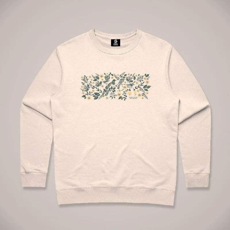 Birds of a Feather Womens Sweatshirt - Ivory Hoodie with Rolled Sleeves Casual Relaxed