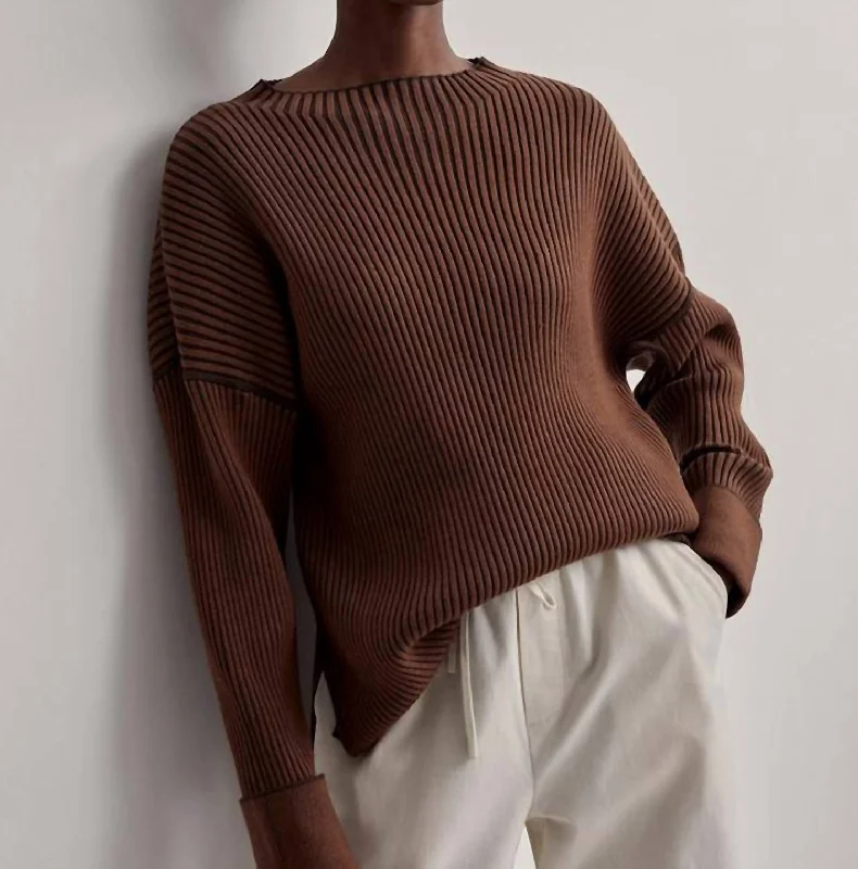 Emile Rib Knit Sweater In Rawhide Silk Blend Satin Velvet