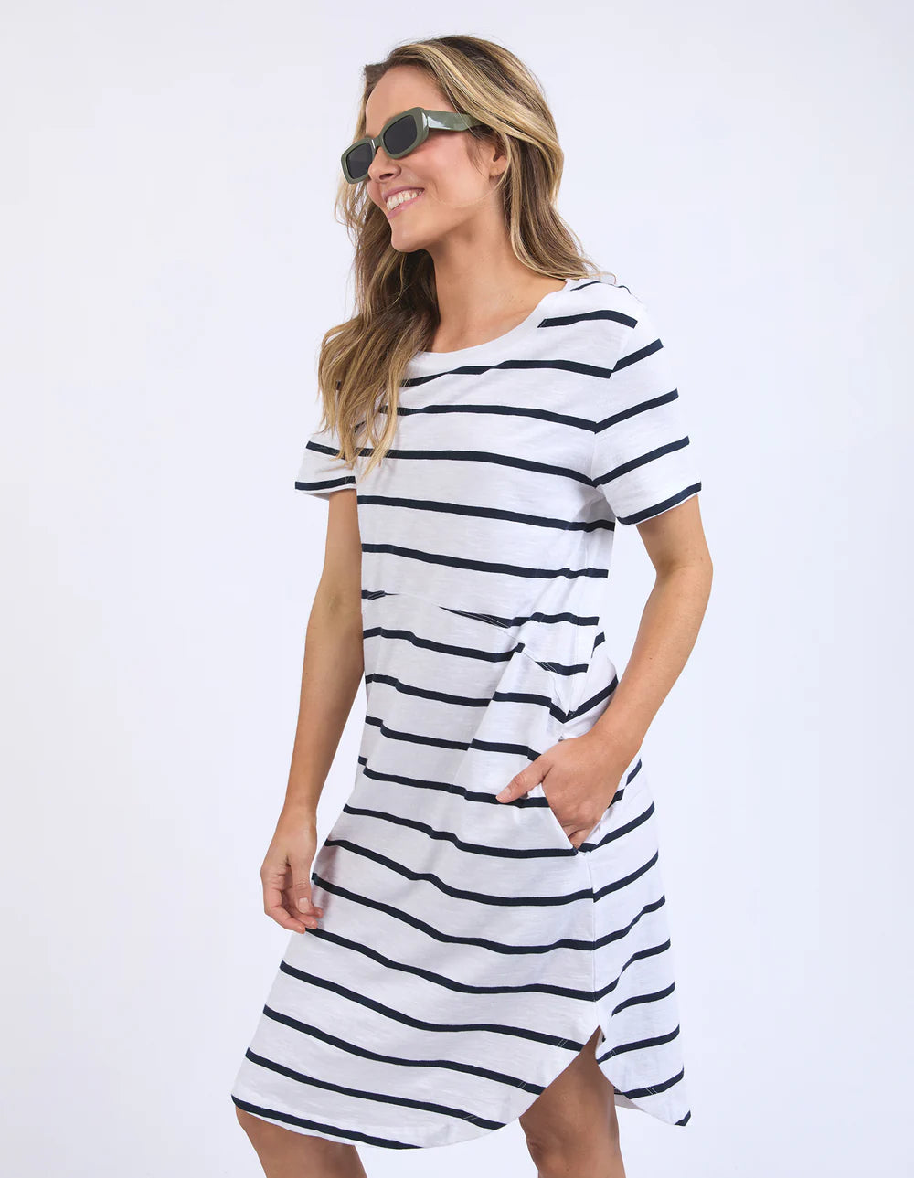 FOXWOOD BAY STRIPE DRESS - WHITE / DARK SAPPHIRE Tunics Fall fleece