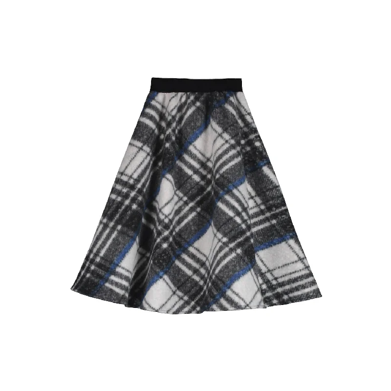 Tartan Circle Skirt-Cream/Grey/Blue cashmere skirt plush
