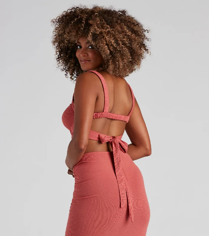 Spring Sunset Tie-Back Crop Top Fashionable Trendy Casual
