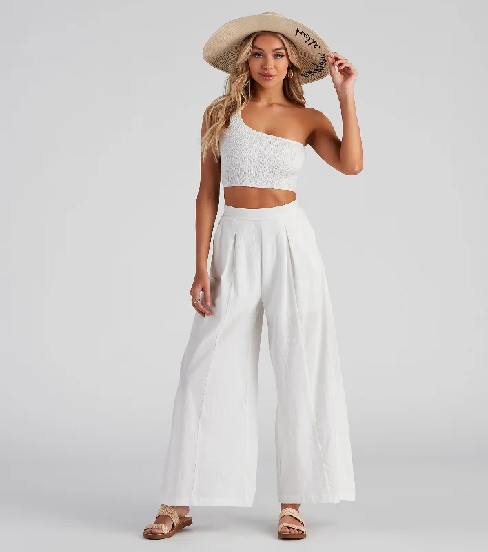 Get Together Smocked Crop Top Graphic Embroidered Appliqued