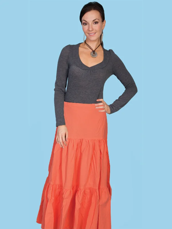 Scully Womens Orange 100% Cotton 3 Tier Skirt silk skirt lustrous