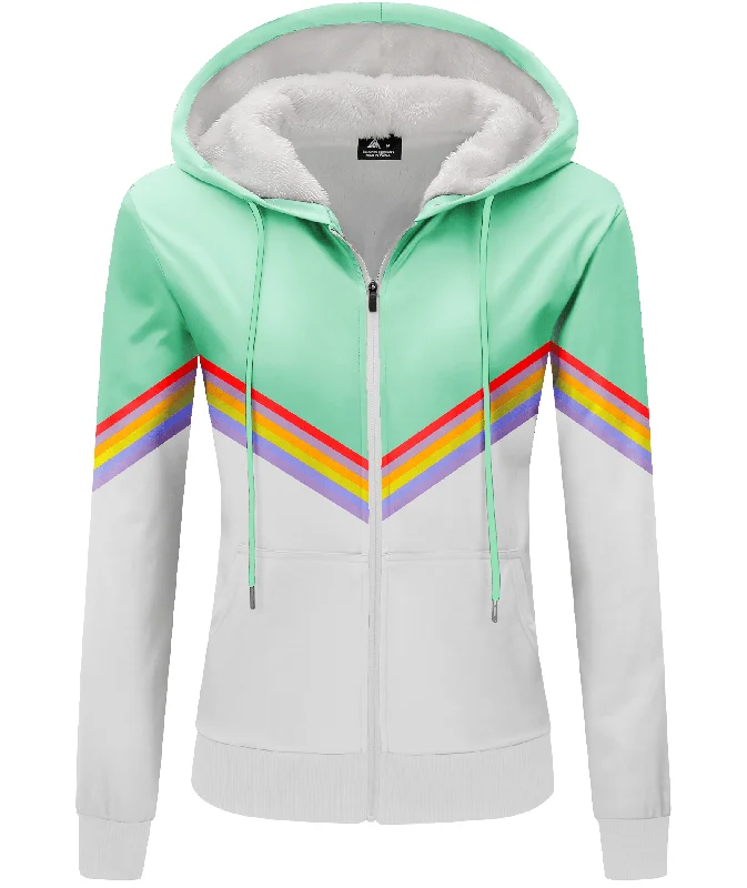 Women's Winter Drawstring Zip-Up Fleece Hoodie-ZPK006148 Hoodie with Pattern Geometric Abstract