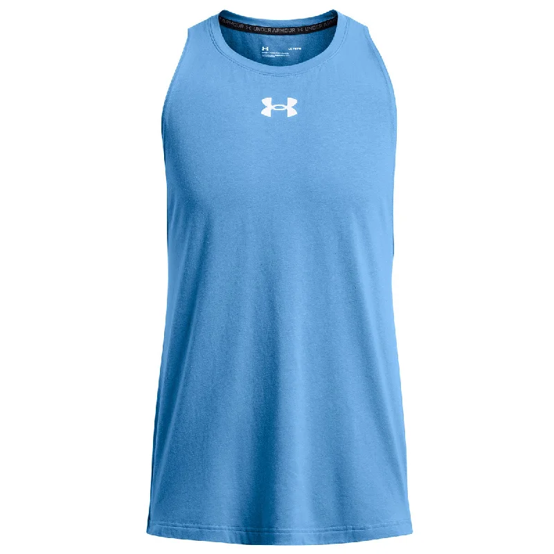 Under Armour Baseline Cotton Tank Top - Mens - Viral Blue/White low neck tank