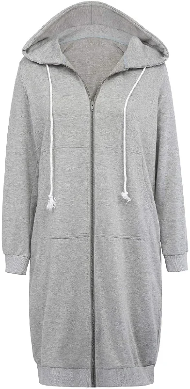 Haute Edition Women's Tunic Long Length Full Zip Hooded Sweatshirt Hoodie Hoodie with Bell Sleeves Flared Feminine